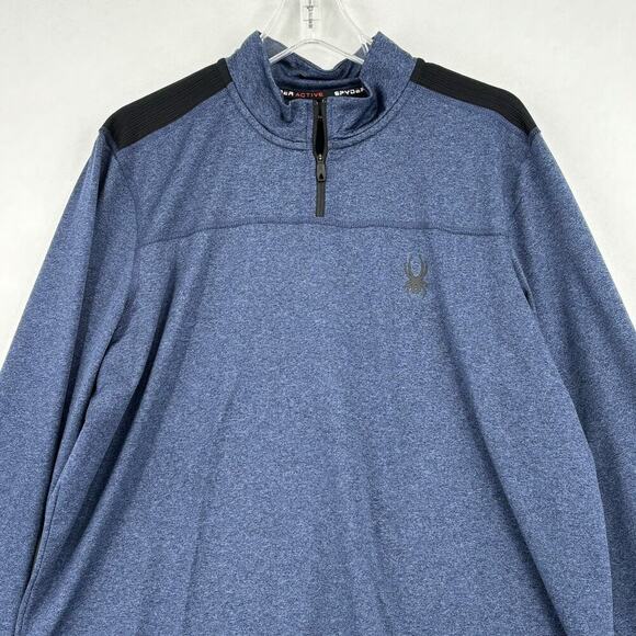 Spyder Active Quarter Zip Sweatshirt Mens Size L Blue Long Sleeve Pullover - Picture 2 of 9